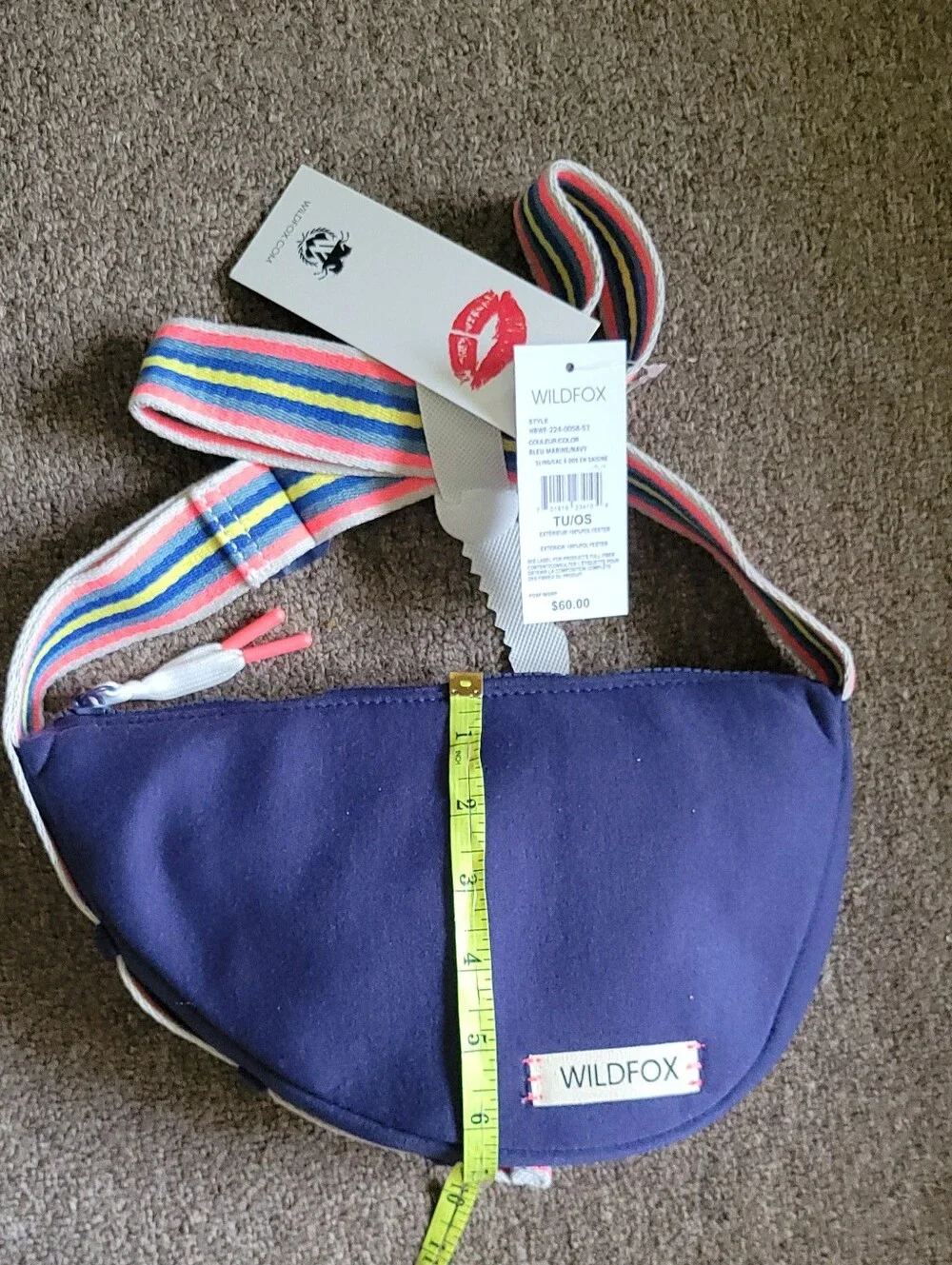 NWT Wildfox Navy Blue w Striped Adjustable Strap Sling-Back Handbag Purse